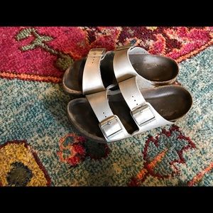 Women’s silver Arizona Birkenstock Sandals